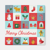 Vrolijk Kerst Schattige Retro Winter Kerst Iconen Magneet (Voorkant)