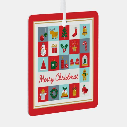 Vrolijk Kerst Schattige Retro Winter Kerst Iconen Metalen Ornament (Voorkant Rechts)