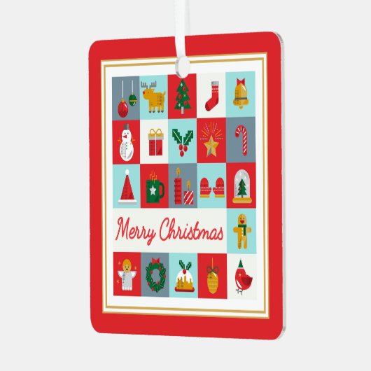 Vrolijk Kerst Schattige Retro Winter Kerst Iconen Metalen Ornament (Voorkant links)