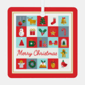 Vrolijk Kerst Schattige Retro Winter Kerst Iconen Metalen Ornament (Achterkant)