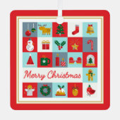 Vrolijk Kerst Schattige Retro Winter Kerst Iconen Metalen Ornament (Voorkant)