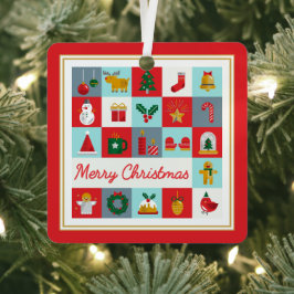 Vrolijk Kerst Schattige Retro Winter Kerst Iconen Metalen Ornament