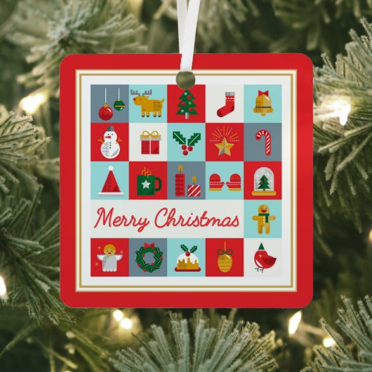 Vrolijk Kerst Schattige Retro Winter Kerst Iconen Metalen Ornament (Insitu)