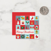 Vrolijk Kerst Schattige Retro Winter Kerst Iconen Notitiekaartje (Voorkant / Achterkant in situ)
