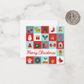 Vrolijk Kerst Schattige Retro Winter Kerst Iconen Notitiekaartje (Voorkant / Achterkant in situ)