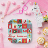 Vrolijk Kerst Schattige Retro Winter Kerst Iconen Papieren Bordje (Feest)