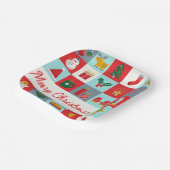 Vrolijk Kerst Schattige Retro Winter Kerst Iconen Papieren Bordje (Gebogen)