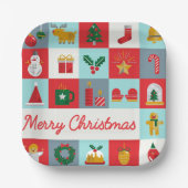 Vrolijk Kerst Schattige Retro Winter Kerst Iconen Papieren Bordje (Voorkant)
