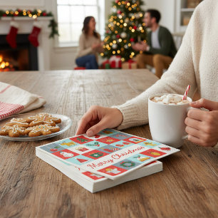 Vrolijk Kerst Schattige Retro Winter Kerst Iconen Servet