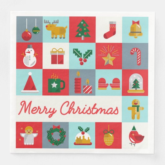 Vrolijk Kerst Schattige Retro Winter Kerst Iconen Servet (Voorkant)