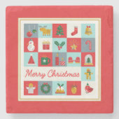 Vrolijk Kerst Schattige Retro Winter Kerst Iconen Stenen Onderzetter (Voorkant)