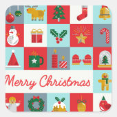 Vrolijk Kerst Schattige Retro Winter Kerst Iconen Vierkante Sticker (Voorkant)