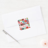 Vrolijk Kerst Schattige Retro Winter Kerst Iconen Vierkante Sticker (Envelop)