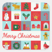 Vrolijk Kerst Schattige Retro Winter Kerst Iconen Vierkante Sticker (Voorkant)