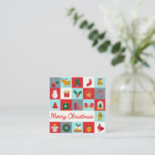 Vrolijk Kerst Schattige Retro Winter Kerst Iconen Vierkante Visitekaartje (Staand voorkant)