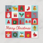 Vrolijk Kerst Schattige Retro Winter Kerst Iconen Vierkante Visitekaartje (Voorkant)