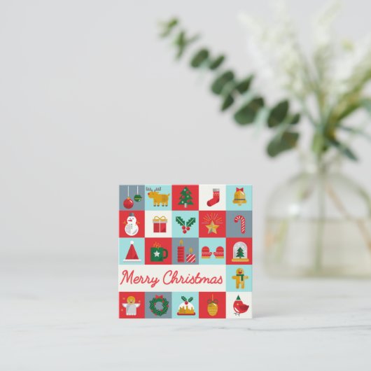 Vrolijk Kerst Schattige Retro Winter QR Code Vierkante Visitekaartje (Staand voorkant)