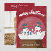 Vrolijk Kerst Schattige Rode Sneeuwmannen Wereldbo Feestdagenkaart (Voorkant / Achterkant)