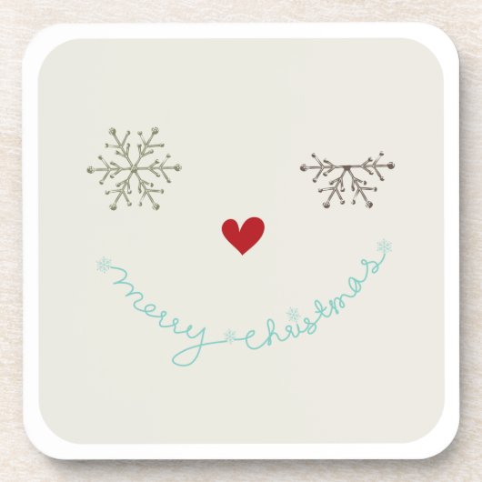 Vrolijk Kerst Schattige Sneeuwvlok Funny Face Vaka Bier Onderzetter (Voorkant)