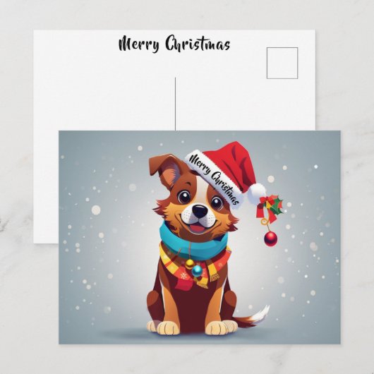 Vrolijk Kerst Schattige Versierd Puppy Santa Hoed Briefkaart (Voorkant / Achterkant)