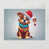 Vrolijk Kerst Schattige Versierd Puppy Santa Hoed Briefkaart (Voorkant)