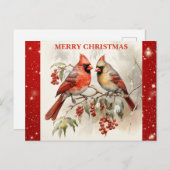Vrolijk Kerst Schattige Waterverf Kardinaal Briefkaart (Voorkant / Achterkant)