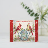 Vrolijk Kerst Schattige Waterverf Kardinaal Briefkaart (Staand voorkant)