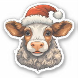 Vrolijk Kerst Schattigee Koe Dragen van een Santa  Sticker