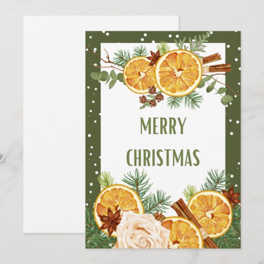Vrolijk Kerst Sinaasappel Spice Cinnamon Feestdagenkaart (Voorkant / Achterkant)