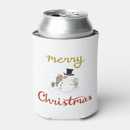 Vrolijk Kerst + Sneeuwman Design Blikjeskoeler (Blikje Voorkant)