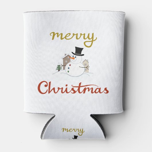 Vrolijk Kerst + Sneeuwman Design Blikjeskoeler (Voorkant)