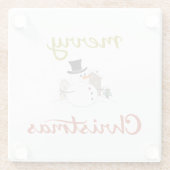 Vrolijk Kerst + Sneeuwman Design Glazen Onderzetter (Achterkant)