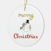 Vrolijk Kerst + Sneeuwman Design Keramisch Ornament (Links)