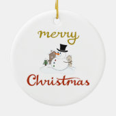 Vrolijk Kerst + Sneeuwman Design Keramisch Ornament (Achterkant)