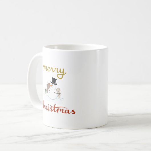 Vrolijk Kerst + Sneeuwman Design Koffiemok (Voorkant links)