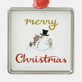 Vrolijk Kerst + Sneeuwman Design Metalen Ornament (Voorkant)
