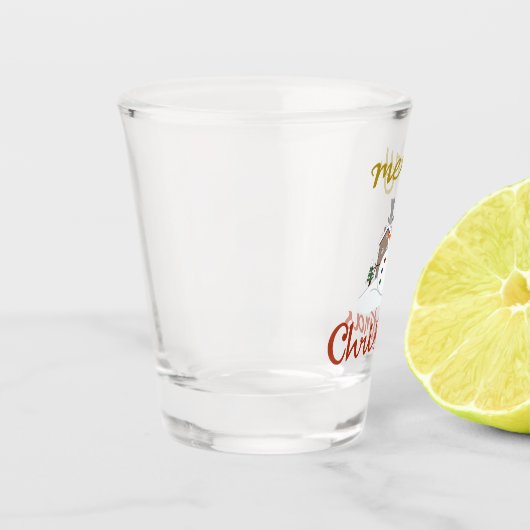 Vrolijk Kerst + Sneeuwman Design Shot Glas (Links)