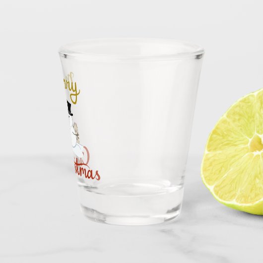 Vrolijk Kerst + Sneeuwman Design Shot Glas (Rechts)