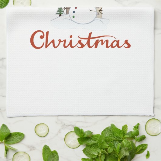 Vrolijk Kerst + Sneeuwman Design Theedoek (Gevouwen)