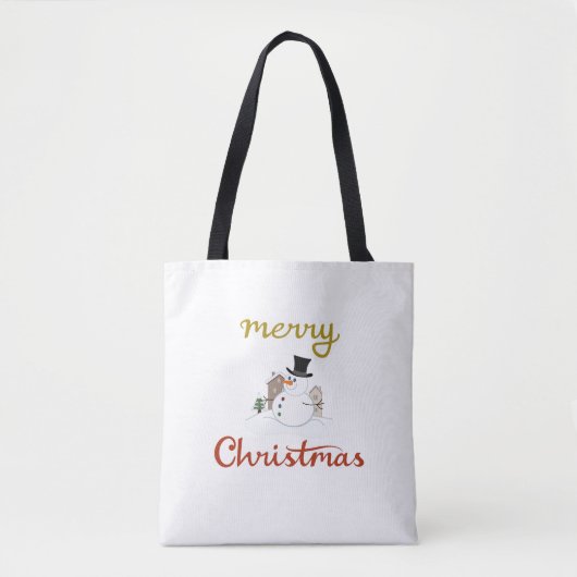 Vrolijk Kerst + Sneeuwman Design Tote Bag (Voorkant)