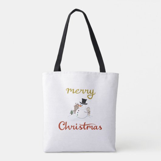 Vrolijk Kerst + Sneeuwman Design Tote Bag (Achterkant)