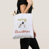 Vrolijk Kerst + Sneeuwman Design Tote Bag (Dichtbij)