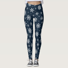 Vrolijk kerst-sneeuwvlokkenpatroon blauw leggings