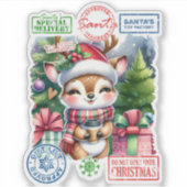 Vrolijk Kerst sticker met een feestelijk hert (Voorkant)
