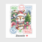 Vrolijk Kerst sticker met een feestelijk hert (Vel)