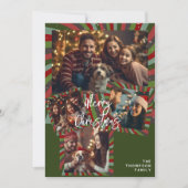 Vrolijk Kerst  strepen aangepaste fotokaart Feestdagenkaart (Voorkant)