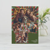 Vrolijk Kerst  strepen aangepaste fotokaart Feestdagenkaart (Staand voorkant)