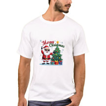 Vrolijk kerst T-shirt | Santa & Tree Design