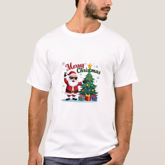 Vrolijk kerst T-shirt | Santa & Tree Design (Voorkant)