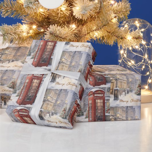 Vrolijk Kerst  Telefoonhokje Cadeaupapier (Feestdagen)